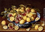 Table Canvas Paintings - A Still Life Of A Wanli Kraak Porcelain Bowl Of Citrus Fruit And Pomegranates On A Wooden Table